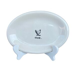 Rae Dunn Magenta Exclusive Farmline Oval Plate Cluck Hen 2014 M Stamp CRAZING